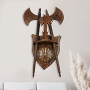 Wooden Clock – Axe & Shield