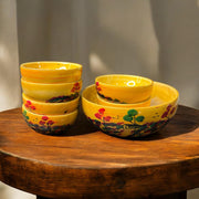 Painted Wooden Bowl Set – 7 Pieces