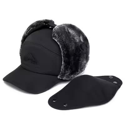 Winter Outdoor Warm Adjustable Black Furry Fluffy Ear Trapper Hat for Men, Women and Kids