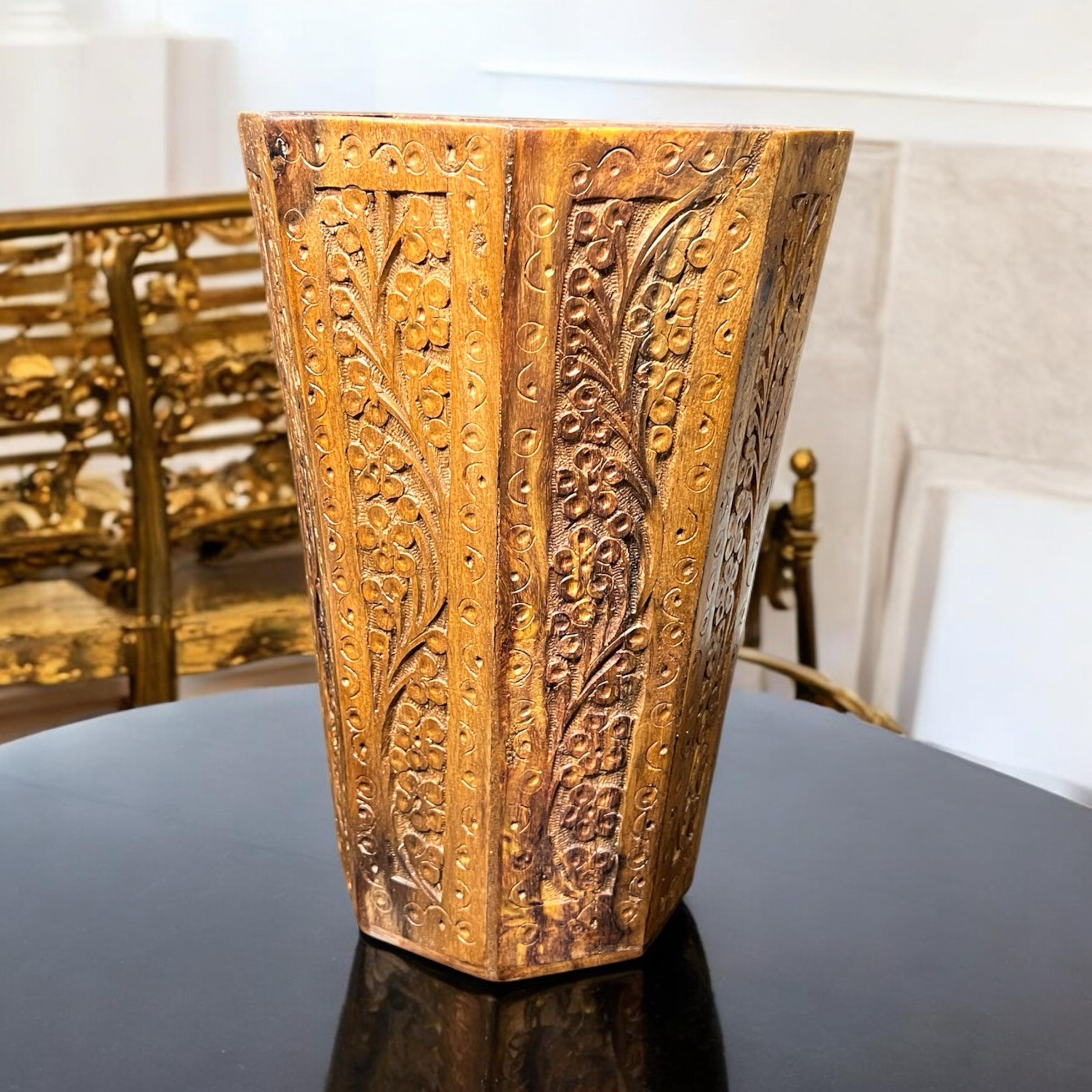 Wooden Long Bucket – Carving